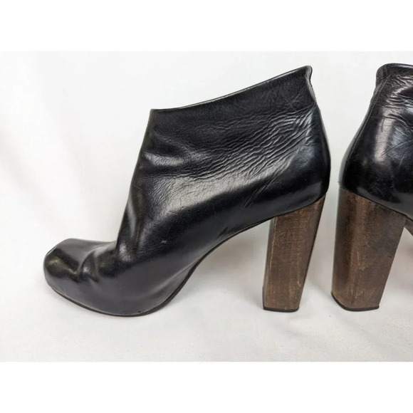 COCLICO LUCILLE BOOTIES sz. 38/7.5-8 Black Leather Wood Heel Ankle Boots Zip Up - Picture 11 of 16